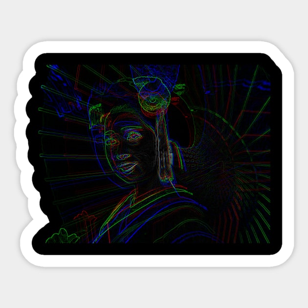 Japanese Geisha - Neon Sticker by Like Water